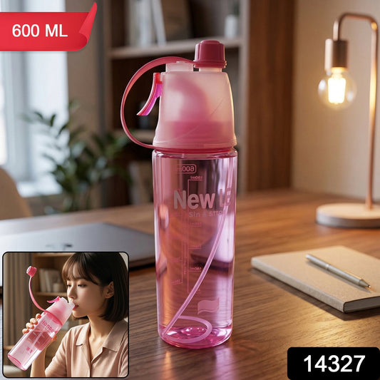 Plastic Sports Water Bottle β Dual Function with Built-In Mist Spray (600 ML)